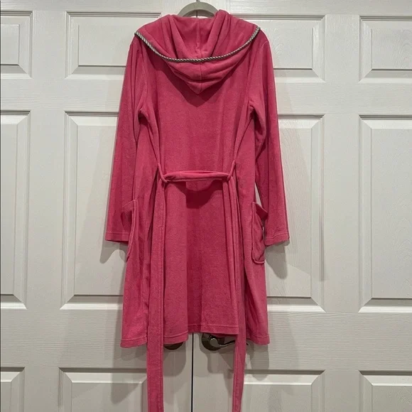 RALPH LAUREN Terry Cloth Bathrobe Hot Pink Green Gingham Womens Size XS Small - Picture 4 of 9
